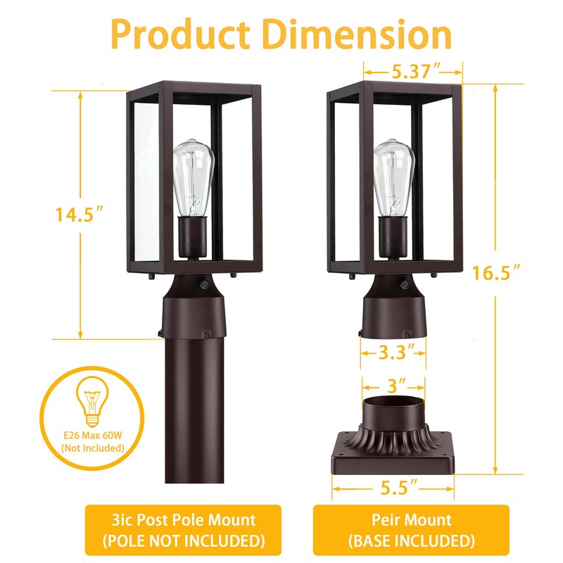 Dusk to Dawn Outdoor Post Lights with Pier Mount Base