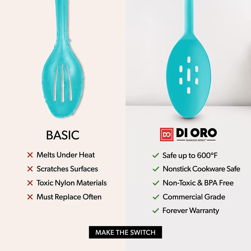 DI ORO Silicone Spoons for Cooking - Large Kitchen Spoons