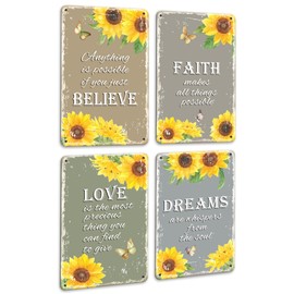 KUVIOKE Sunflower Wall Sign Decor Inspirational Kitchen Decor Vintage Rustic Farmhouse Yellow Flowers Metal Sign Bedroom Bathroom Living Kitchen Decoration Ready to Hang 8x12in