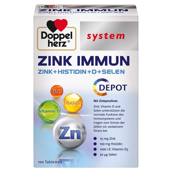 Doppelherz System Zinc Immune Depot - Zinc, Vitamin D and Selenium Support the Normal Function of the Immune System - 100 Tablets