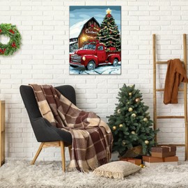 Christmas Red Truck Paint by Numbers Kits for Adults Beginners on Framed Canvas, DIY Adults Paint by Numbers Kits, Landscapes Color by Number Acrylic Easy Painting Number Kit Arts and Crafts 12x16inch