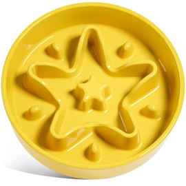 LE TAUCI Dog Bowls Slow Feeder Ceramic, 1.5 Cups Slow Feeding Dog Bowl Small Medium Breed, Puppy Slow Feeder Bow for Fast Eaters, Dog Dishes to Slow Down Eating, Puzzle Dog Food Bowl, Star Yellow