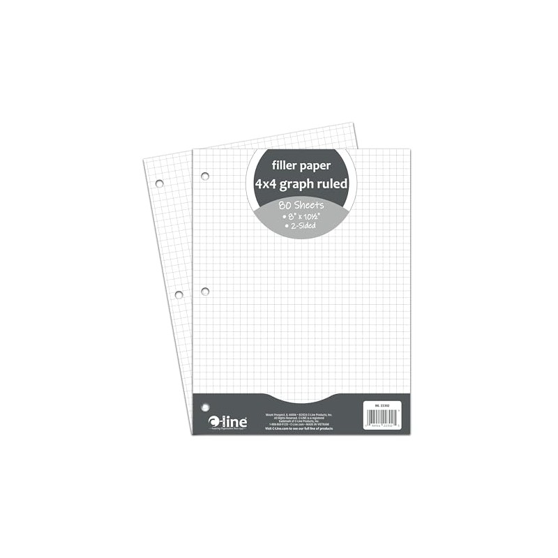 C-Line Filler Paper, Graph Ruled, 4 x 4, White, 80/PK