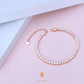 KRKC & CO Women's Anklet, Width 0.08 inch (2/3/4 mm), Tennis Anklet, Stainless Steel, Diamond Stone, 8.3 + 2.0 inches (21 + 5 cm) Adjuster, Zirconia, Tennis Bracelet, Glitter, Simple, Cute, Ankle