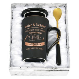 Joymaking Kaffeetasse Vatertagsgeschenk für Vater von Tochter Geburtstagsgeschenk Papa Tasse mit Spruch - Vater Tochter vielleicht nicht immer einer Meinung aber immer ein Herz und eine Seele, 400ml