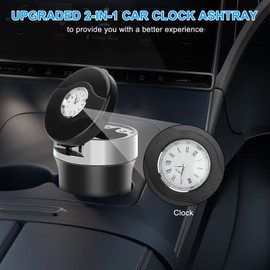 Linkstyle 2 in 1 Car Ashtray with LED Clock, Smokeless & Smell-Proof, Portable Stainless Steel Ashtray for Car Cup Holder
