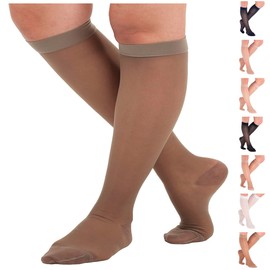 ABSOLUTE SUPPORT Made in USA - Womens Sheer Compression Stockings 15-20mmHg for Travel - Graduated Support Socks for Airplane, Flying, Travel Circulation - Taupe, Small - ATRAVEL101T1