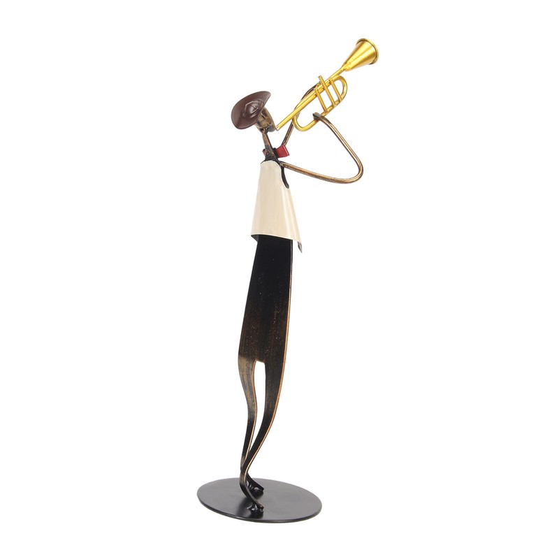 Trumpet Player Figurine Modern Abstract Handcrafted Metal Musician Sculpture for