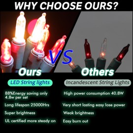 LAMPHOME 100 Mini LED Count Red and Warm White -String Lights - 21.6FT LED Christmas Lights, Mini led Lights for Outdoor Home Holiday Party Wedding Independence Day Decoration