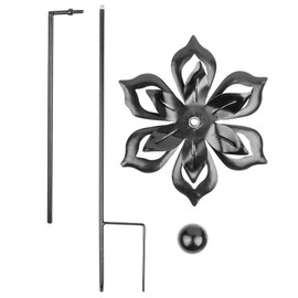 Ideen mit Herz Metal Windmill | for the Garden | Black | Wind Chime | Garden Decoration | Ideal for Painting and Further Decorating (Design 5 | Diameter 22 cm | Height 82 cm)