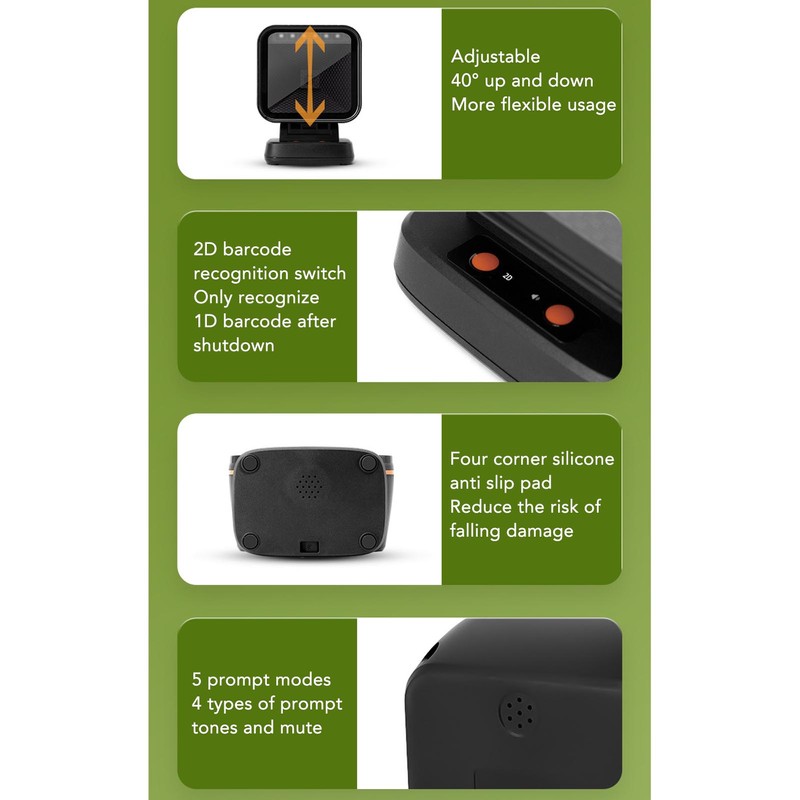 Desktop Barcode Scanner High Scanning Speed Large Window 1D 2D