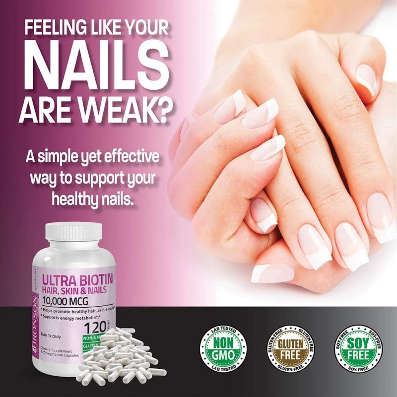 Suplemento Nutricional Biotina Bronson 10,000 mcg 120 Cápsulas Vegano