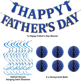 Happy Fathers Day Decorations, Father's Day Decor Banner with Hanging Swirls, Honeycomb Balls Party Supplies, Dad Fathers Day Party Theme Event Celebration for Wall Home Office Mantle