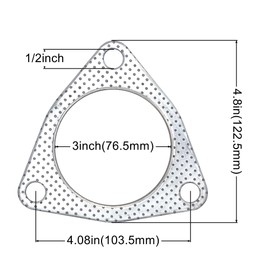 YGQ 3 Inch Exhaust Gasket 3-Bolt 76.2mm Muffler Flange Header High Temperature w/Fire Ring Replacement 2 Pcs