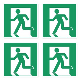 Rescue Route/Emergency Exit (Left), Rescue Sign: E001 - DIN EN ISO 7010 / ASR A1.3 - Sticker: 10 cm, Pack of 4