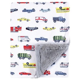 Hudson Baby Unisex Baby Plush Blanket with Furry Binding and Back, Going Places, One Size