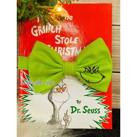 Handmade Grinch Bow Tie, Christmas Holiday Pre Tied Bow Tie on Adjustable Strap