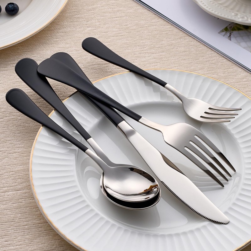 LKTDYMEG 20-Piece Black Silverware Set 18/0 Stainless Steel Silverware Set