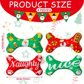 4 Pcs Dog Christmas Toy for Small Medium and Large Breeds, Soft Cotton Filled Squeaky Play, Cute Bone Shape Plush Toys, Xmas Party Gifts, 7 x 5 Inch