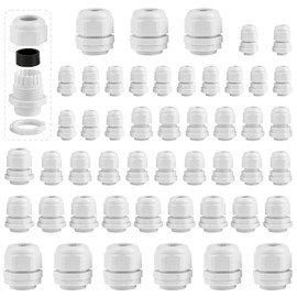 50 Piece Cable Gland Set, Cable Grommet Waterproof M12 M16 M20 M25, White Cable Glands with Locking Nut, Cable Grommets for Outdoor Garden Control Box Junction Box