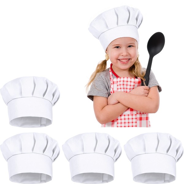 4 PCS Adjustable Kids Chef Hat Chef Toques Cooking Baker Chef Cap for Aged 2-5 (White)
