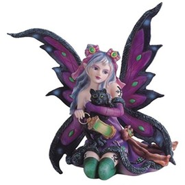 StealStreet SS-G-91408 Purple Fairy Kneeling with Black Cat Collectible Figurine Decoration