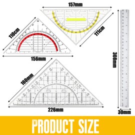 Set Square Flexible, Set of 4 Ruler Set, Set Squares with Handle, Geo Triangle, Scale Ruler, Ideal for Drawing, Modelling and Precise, Protractors and Set Squares