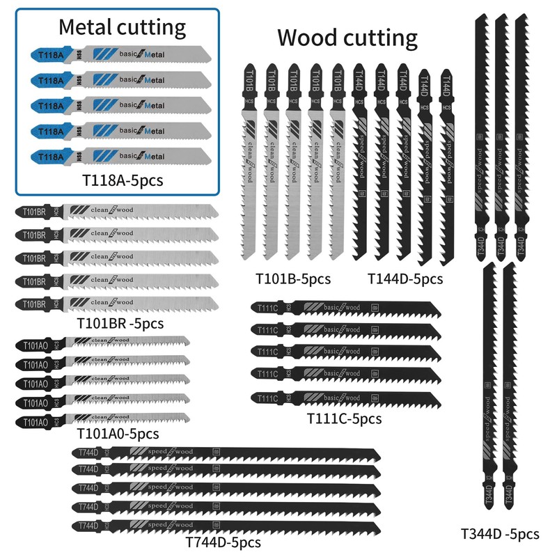 Professional 40 Piece Jigsaw Bladed Wood, 8 Models, Reciprocating Saw