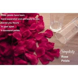 Simplicity Separated 1000 Pieces Dark Red Rose Petals Bulk Red Rose Wedding Rose Pedal Red Petals Artificial Flower Petals for Valentine Day,Romantic Night