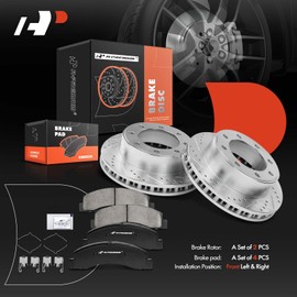 A-Premium 13.03 inch (331 mm) Front Drilled and Slotted Disc Brake Rotors + Ceramic Pads Kit Compatible with Select Ford Models- For F-250 Super Duty 99-04, For F-350 Super Duty 99-04, Excursion 00-05