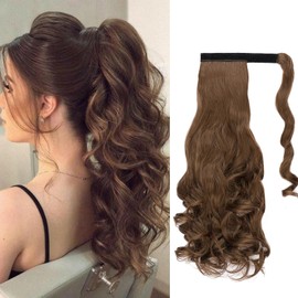 Dcbaboo Ponytail Hairpiece Braid Extensions Wavy Long 50 cm Wrapped Ponytail Extension Hair Extension Braid Clip in Synthetic Curly Ponytail Extension Synthetic Hair Wavy Golden Brown