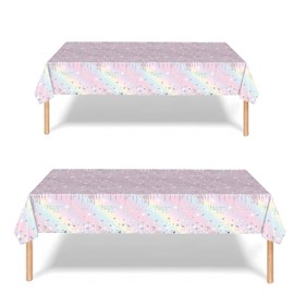 2P Rainbow Party Plastic Table Cloth,137x274cm Shiny Glitter Rainbow Tablecloths Rectangular Diamond Dream Party Dining Table Cover Macaron Tablecloths for Baby Shower,Wedding,Kids Birthday Tablecloth