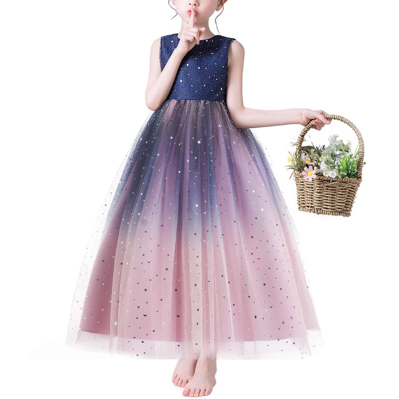 Glamulice Navy Blue Big Girl Costume Princess Sparkle Tulle Dress