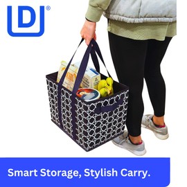 DURASACK Grocery Tote Bag 3-Pack All-Purpose Collapsible Tote Bags with Handles Kitchen Reusable Grocery Bags, Geometric