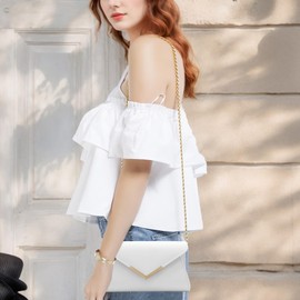 Milisente Clutch Damen Leder Abendtasche Klein Umhängetasche(Geprägt-L Weiß)