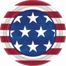 Americana Red White & Blue Stars and Stripes Paper Lunch Plates (9 inch diameter)