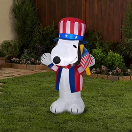 Gemmy Airblown Inflatable Patriotic Snoopy, 3.5 ft Tall, White
