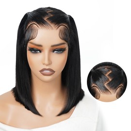 Alipearl Hair 250% Density Glueless Styled Short Bob Wig Straight Pre-Styled 13x4 Ready to Go Lace Frontal Wig Put On and Go Human Hair Wigs Pre Bleached Pre cut Pre Plucked 12 Inch