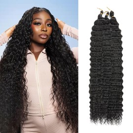 Alaleibaby Ocean Wave Crochet Hair 22 inch Deep Wave Crochet Hair 3packs Deep Wave Curly Braiding Hair Extensions Ocean Wave Braiding Hair for Black Women (1B, 22 Inch(Pack of 3))