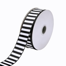 Black White Stripe Burlap Ribbon 1" x 20 Yards Wreath