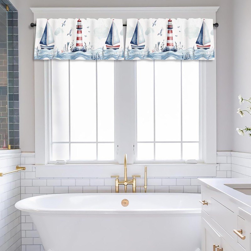 Nautical Lighthouse Valance Curtains,Rod Pocket Valances for Windows,Small Window Treatment