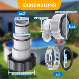 4 Pack Pool Hose Adapter 2 Type A B Conversion Connector for 1.25" to 1.5" Hoses Replacement Compatible with Intex Threaded Filter Pump Above Ground Pool Accessories with Clamp Washer Parts