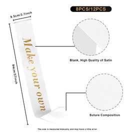 12pcs White Sash Blank Satin Sash Party Favors Graduation Birthday Sash Bride To Be Sash Bachelorette Sash Prom Queen Sash Homecoming Court Sashes President Sash Girl Scout Sash Wedding Decorations