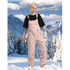 HIEEKDER Women's Ski Bib Snow Pants Thigh Bib Overalls Outdoor Bibs Ski Pants Soft Waterproof Insulated Ripstop Pink
