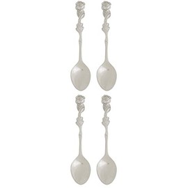 Fino Demi Spoon, Stainless Steel, Rose Design, For Everyday Coffee, Desserts, Entertaining, and Holiday Dining, Set Of 4