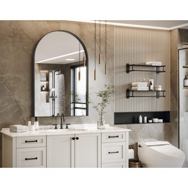 Brightify Arched Mirror, Arched Wall Mirror, 24 x 36 Inch Black Arch Mirror, Metal Frame Black Bathroom Mirror, Arched Top Bathroom Vanity Mirror for Living Room Bedroom Mantel Entryway Hallways
