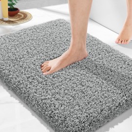 Yimobra Bathroom Rugs Non Slip Washable 24x17, Ultra Soft and Water Absorbent Bath Mats, Plush Fluffy Shower Mat Outside, Microfiber Thick Matts for Bathroom Floor/Sink, Pure Gray