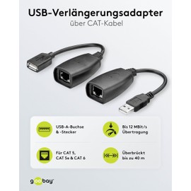 Goobay 93321 USB auf RJ45 Buchse Verlängerung / USB auf CAT Adapter überbrückt Distanzen bis zu 40 m / Max. 12 Mbits Ethernet Adapterkabel / Schwarz