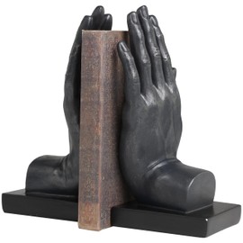 Deco 79 Polystone Hands Decorative Bookends Non Skid Bookends, Set of 2 Office Bookends4 W, 9" H, Black