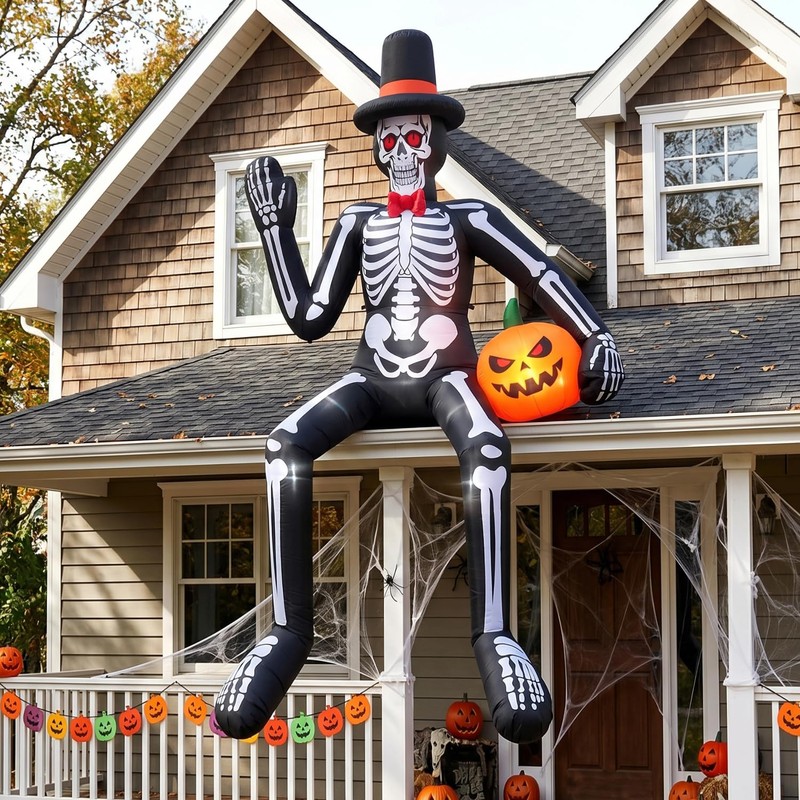 14FT Halloween Inflatable Sitting Skeleton Decorations Outdoor
